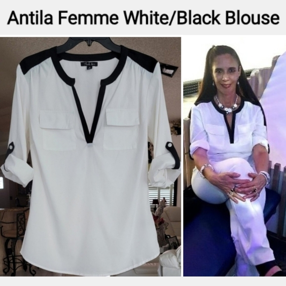 Antila Femme Women's White/Black Blouse, Size M - Picture 12 of 12